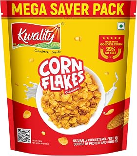 Kwality Corn Flakes 800g | Made with Golden Corns | 99% Fat Free, Natural Source of Vitami Amazon sale