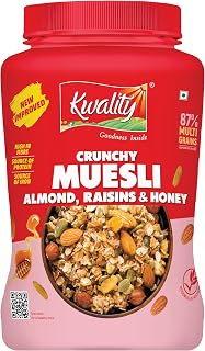 Kwality Muesli Crunchy Almonds, Raisins & Honey 900g | 87% Multi Grains| Natural Source of Amazon sale