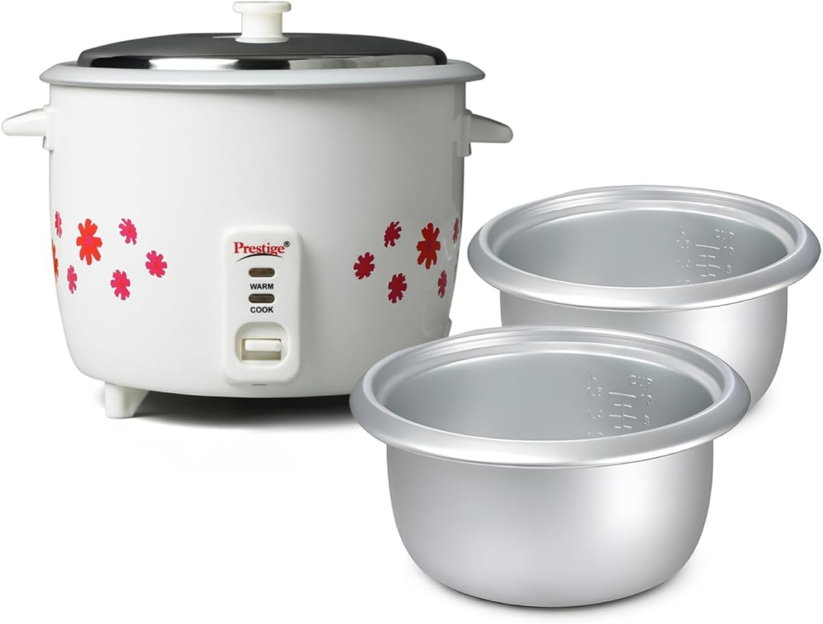 Prestige PRWO 1.8-2 Electric Rice Cooker| 2 Aluminium Cooking Pans | Stainless Steel Lid | Amazon sale