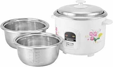Faber 1.8L Rice Cooker|700watts|2 Stainless Steel Pot|Cool&Warm Mode|Floral White Finish| Amazon sale