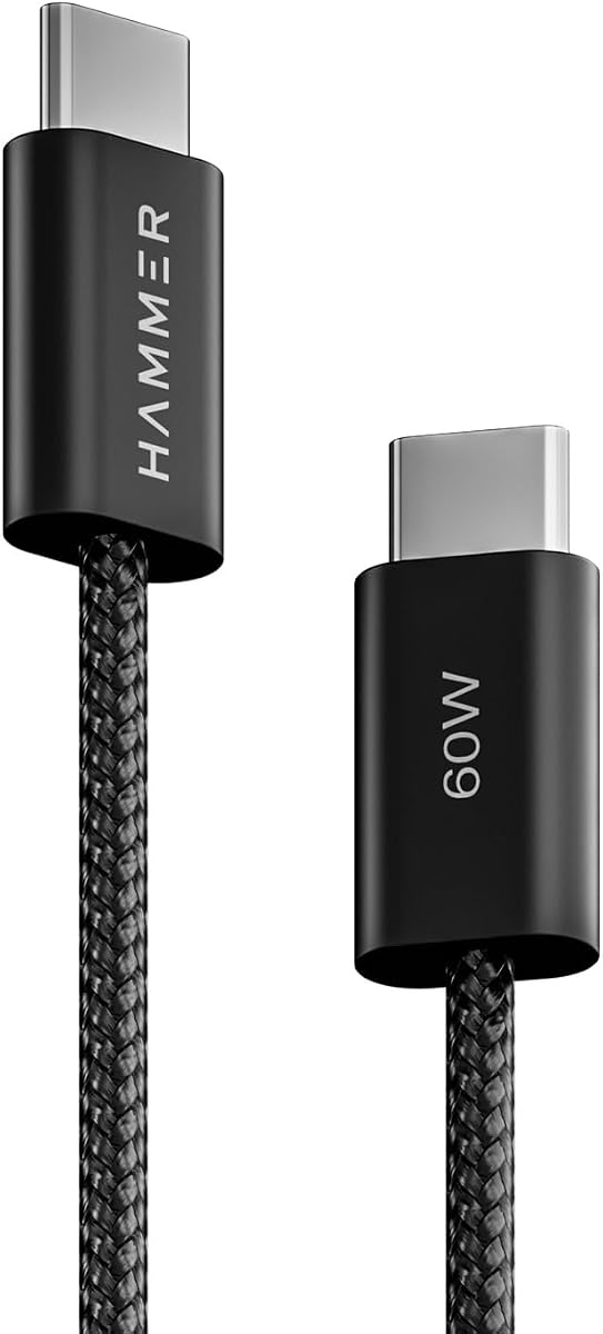HAMMER Unbreakable Type C to Type C Cable 60W Braided, PD Fast Charging, Data Sync, 1.2 Me Amazon sale