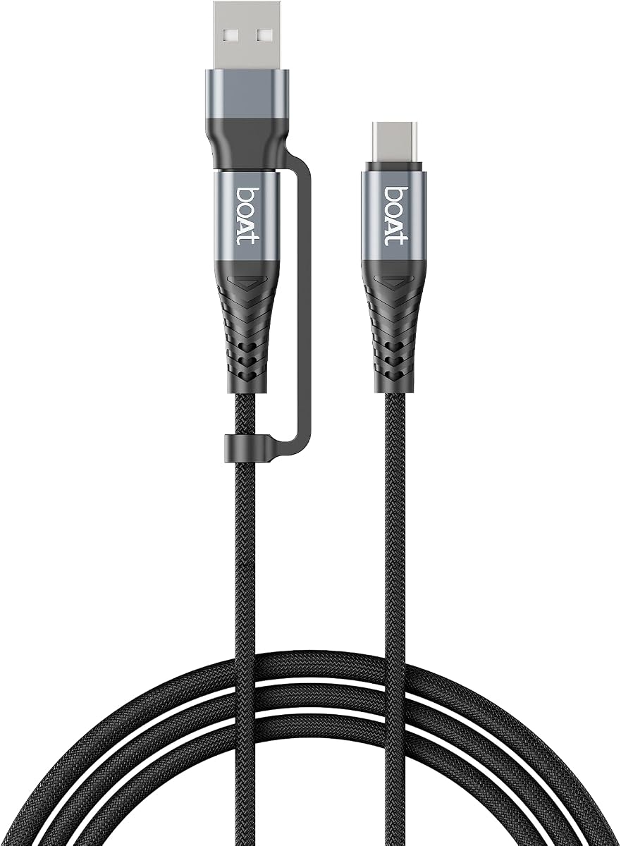 boAt FlexiCharge 200 Cable with 2-in-1 Connectivity Type-C to Type-C + USB-A; 60W PD Fast Amazon sale