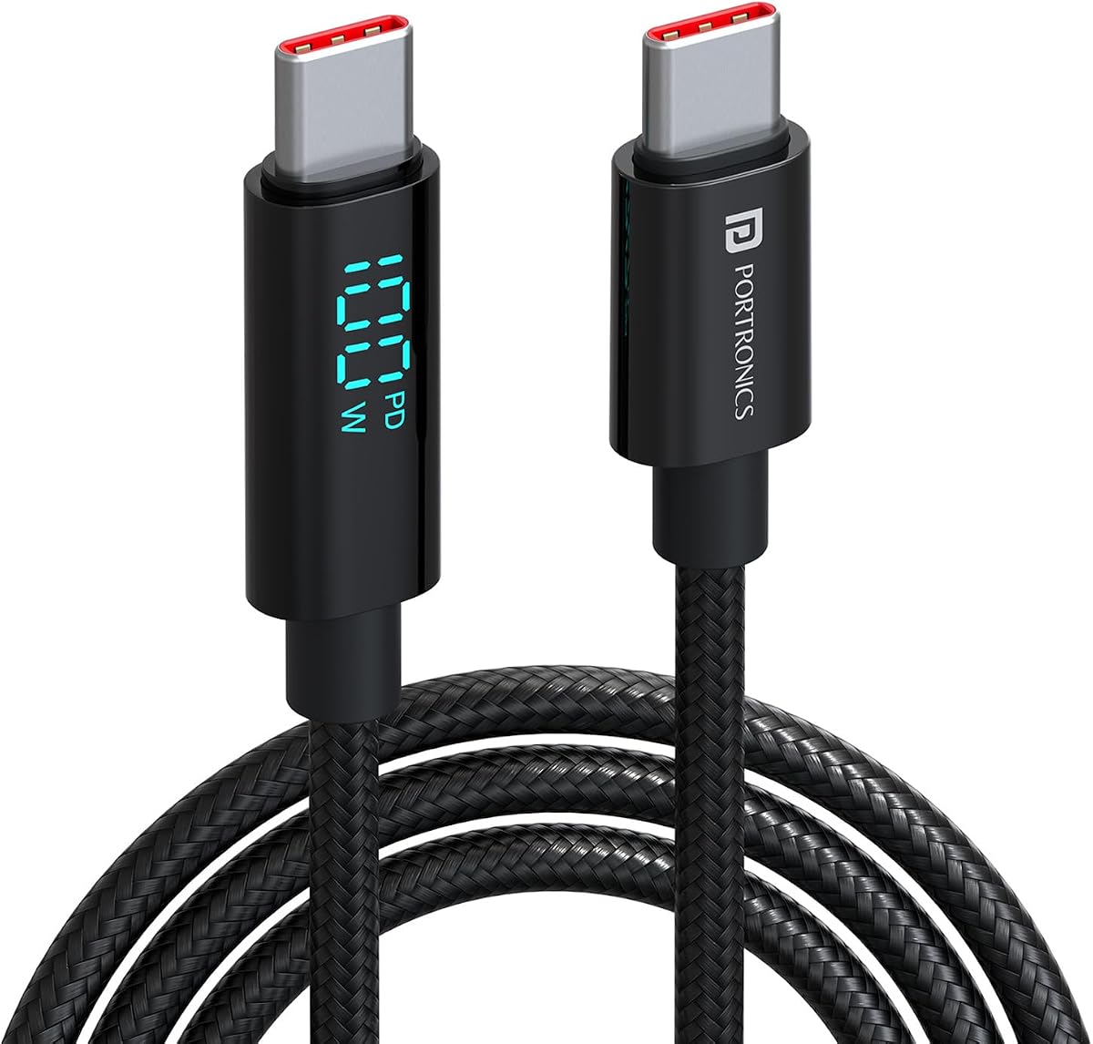 Portronics Konnect View 100W Type C to Type C Cable with LED Display with 5A Max Output, F Amazon sale