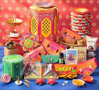 Phool 13 item Diwali Lantern Gift Box with Ceramic Diya, Chocolate Ladoo, Chikky, T-Light Amazon sale