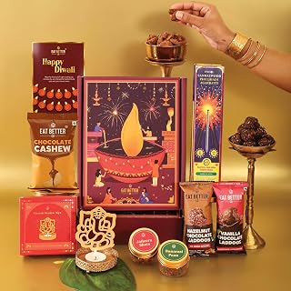 EAT BETTER CO- Utsav Diwali Gift Hamper - 9 Item Combo Pack - Gold Embossed Box with Healt Amazon sale