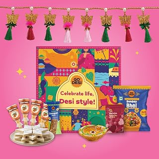 GO DESi Fun Diwali Gift Box | Toran | Mud Diya | Kaju Katli | DESi POPz | Meetha Paan | Co Amazon sale