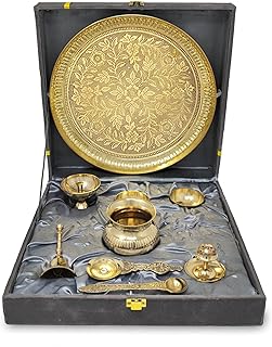 BENGALEN Brass Pooja Thali Set with Grey Gift Box 10 Inch Pital Puja Thali Dhup Dan Kalash Amazon India sale