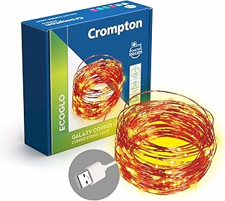 Crompton Galaxy Decoration Copper USB Powered String Fairy Lights with 100 Led Light (10 M Amazon India sale