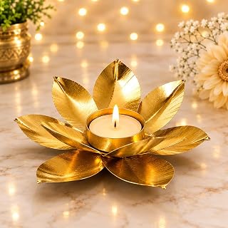 HOME DECO 2 Layer Lotus Candle Holder for Home Decor, Golden Iron Tealight Candle Holder, Amazon sale