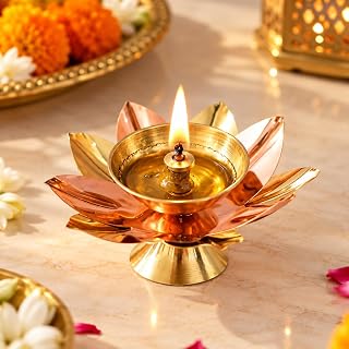 eCraftIndia Golden Lotus Flower Shape Decorative Brass Diya for Diwali Pooja | Diwali Diya Amazon sale