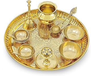 BENGALEN Brass Pooja Thali Set 8 Inch Puja Thali with Pital Plate Kalash Palli Chandan Vat Amazon sale