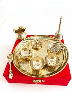 Silverglow Pure Brass Pooja Thali Set 9 Pieces | 8 Inch Traditional Puja Samagri Set with Amazon sale