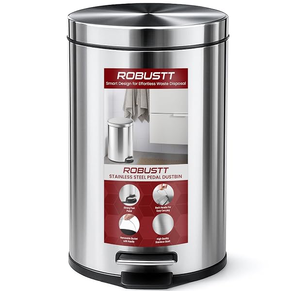 Robustt Dustbin with Pedal - 5L | Silver Stainless Steel trash can | 7 Inch (W) x 10 Inch Amazon sale