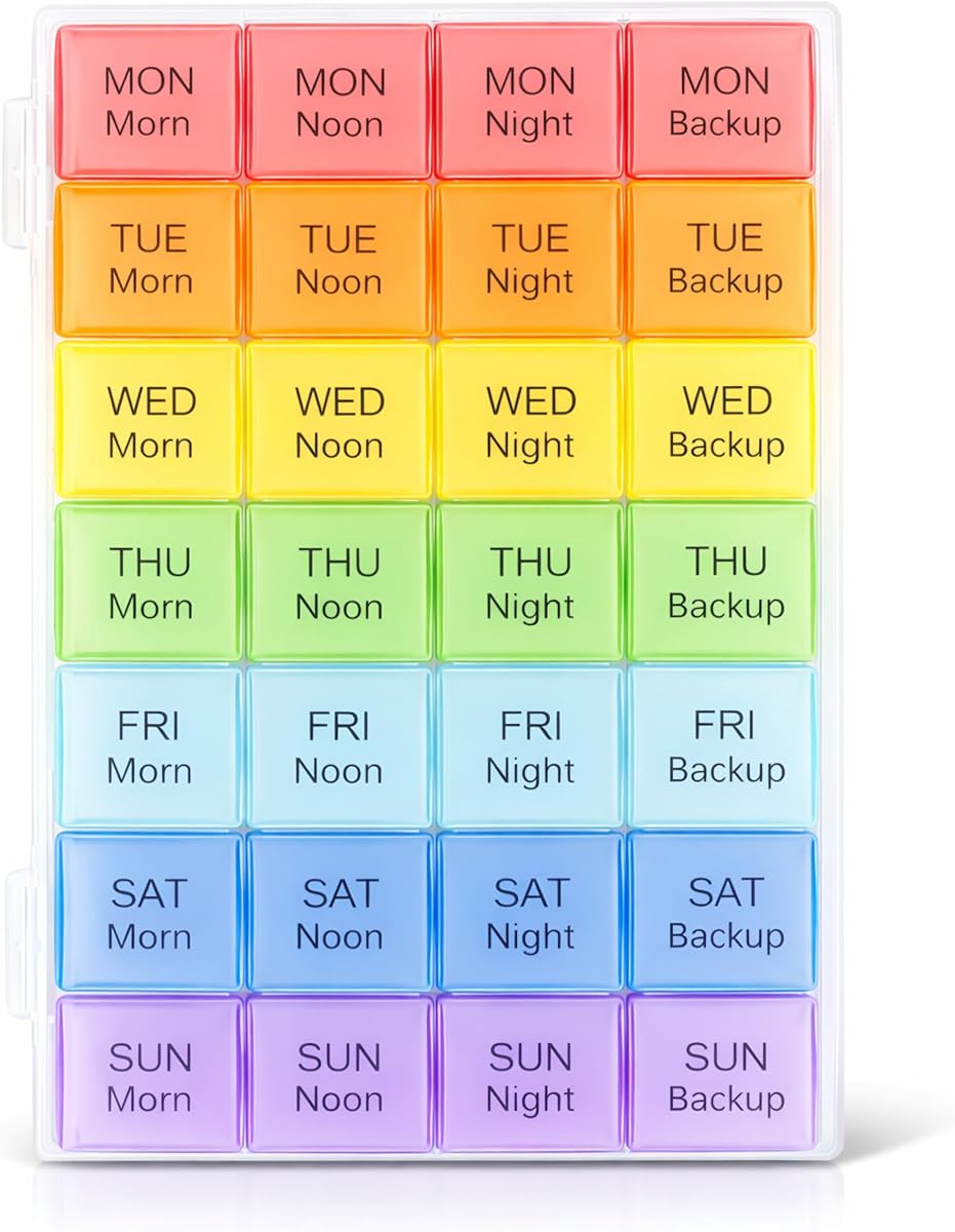 JimXen Weekly Pill Organizer Medicine Box 7 Day 4 Times | 28 Slots Large | Moisture-Proof, Amazon sale