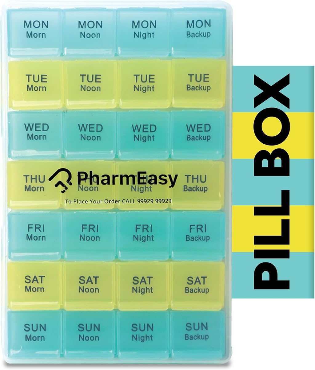 PharmEasy 7 Day Weekly Pill Box, Durable Medicine Organizer Box with Extra Large Multicolo Amazon sale