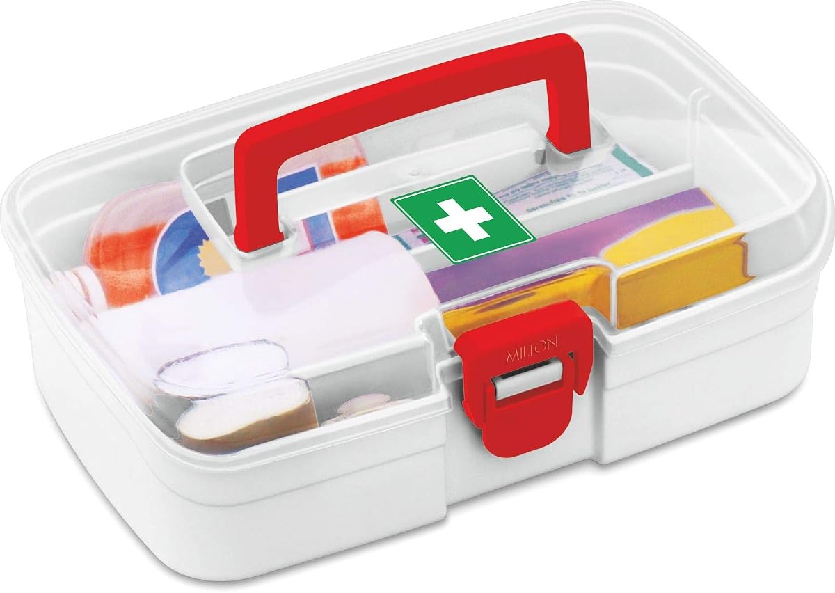 MILTON First Aid Box, Plastic Rectangular Medicine Box, Small Storage with Handle, Emergen Amazon sale