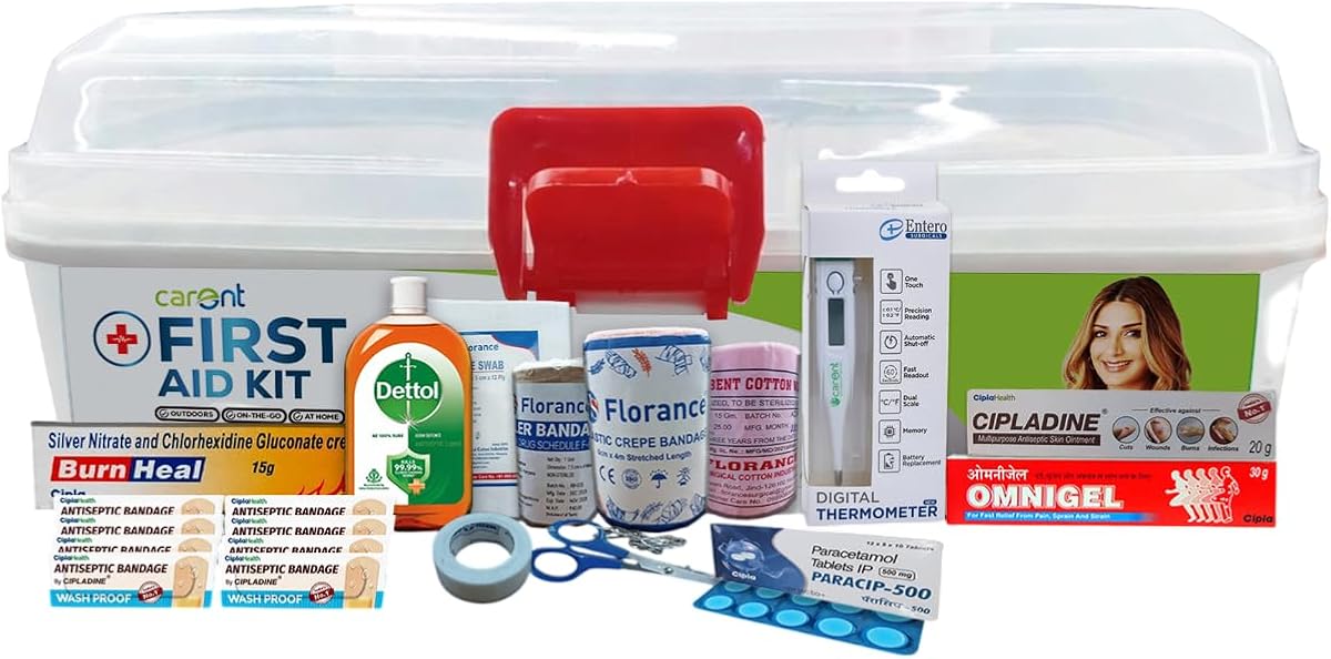 Carent Small First Aid Kit for Home, Office & Travel | 13 Essential Medical Supplies | Bur Amazon sale