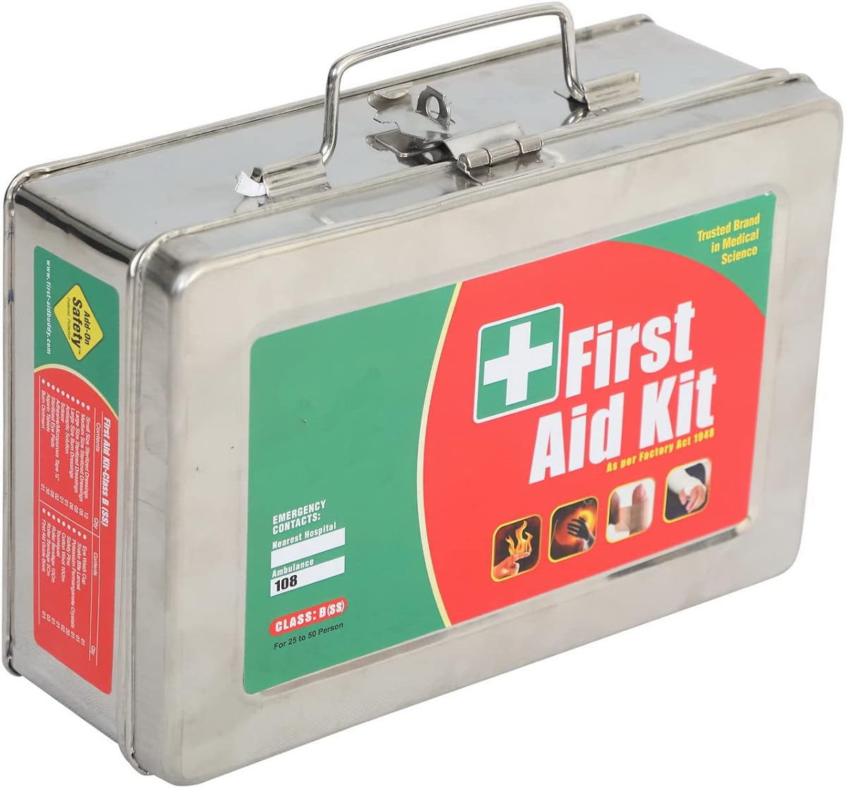First Aid Kit (with all items inside) as per Factory Act in a Stainless Steel Box (Class B Amazon sale
