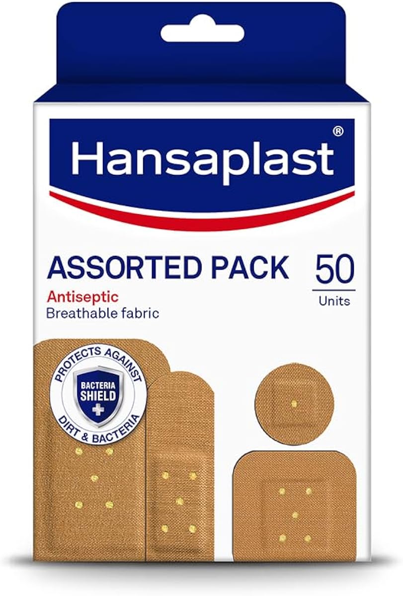 Hansaplast Antiseptic Plasters | Various Shapes & Sizes Bandage | Pack of 50 Units | First Amazon sale