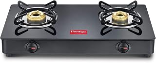 Prestige IRIS Toughened Glass-Top 2 Brass Burner LPG Gas Stove | Black | Spill Proof | Erg Amazon sale