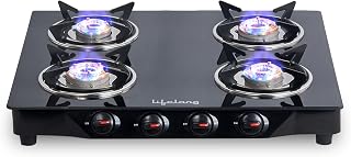 Lifelong Glass Top Gas Stove, 4 Burner Gas Stove, Black (ISI Certified,1 year warranty wit Amazon sale