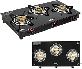 MILTON Premium 3 Burner Black Manual Ignition Glass Top Gas Stove, (ISI Certified) Amazon sale