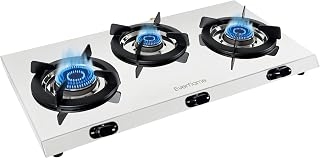 Everflame Pearl 3 Burner Gas Stove | Manual Ignition | ISI Certified | 5G Forged Brass Bur Amazon sale