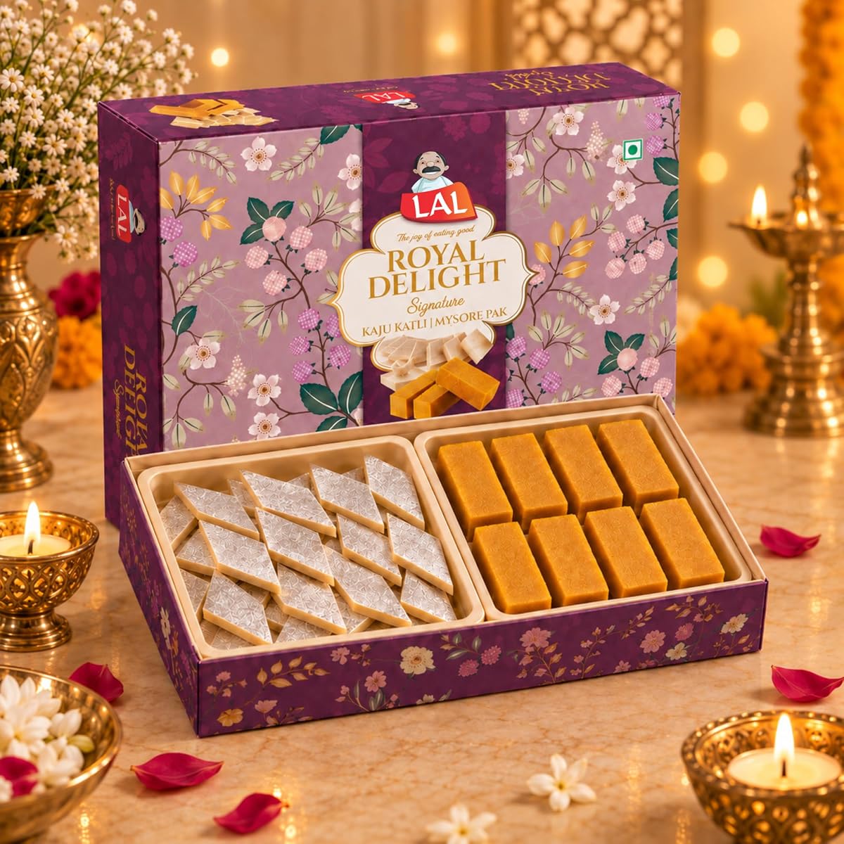 Lal Sweets Royal Delight Sweet Assortment 400g | Kaju Katli & Mysore Pak 200g Each | Tradi Amazon sale