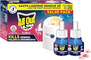All Out Ultra Floral Liquid Vaporizer, Machine + 2 Refills (45ml each) | Kills Dengue, Mal Amazon sale