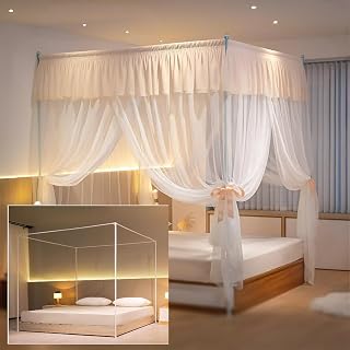 ABJA Mosquito Net with 4 Posters Frame Attachable to Bed Frame (Queen Size Bed, Fits to 82 Amazon sale