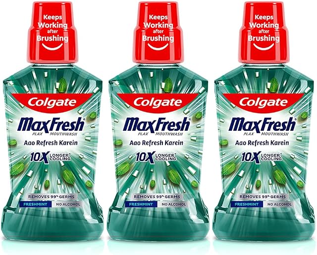 Colgate MaxFresh Plax Antibacterial Mouthwash, 0% Alcohol - 750ml ( 3 x 250ml), Fresh Mint Amazon sale