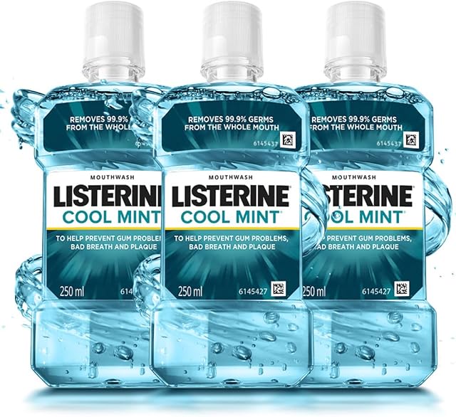 Listerine Cool Mint Mouthwash Liquid, Removes 99.9% Germs, 250ml Combo Pack of 3 (Buy 2 Ge Amazon sale