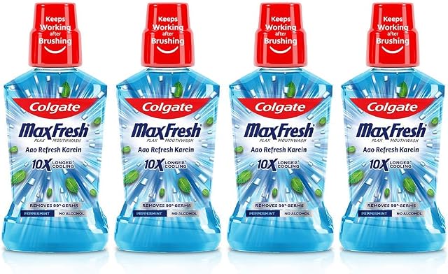 Colgate MaxFresh Plax Antibacterial Mouthwash, 0% Alcohol -1000ml (4 x 250ml), Peppermint Amazon sale