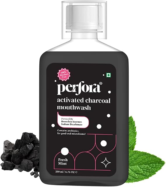 Perfora Activated Charcoal Teeth Whitening Mouthwash - 200ml | Alcohol-Free Mouth Wash Liq Amazon sale