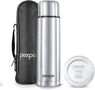 Go24 pexpo Stainless Steel Water Bottle Flamingo Silver 1000ml Triple Wall, Leakproof lid, Amazon sale