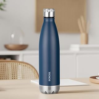 Borosil 1L Hydra Bolt Matte Blue Stainless Steel Water Bottle | Double Wall Vacuum Insulat Amazon sale