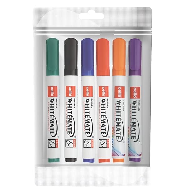Cello Whitemate Whiteboard BoldMarkers | Set of 6 | Assorted Ink Colours | Whiteboard Mark Amazon sale
