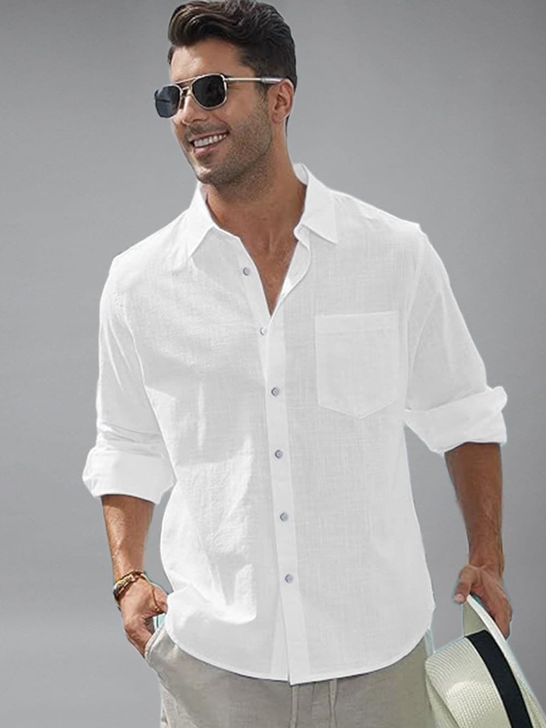 AMRIT TOP WEAR Men's Regular Fit Casual White Shirt