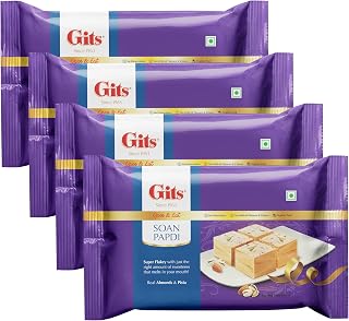 Gits Soan Papdi, Ready to Eat Indian Dessert, 1000g (Pack of 4, 250g Each) Almond Amazon sale