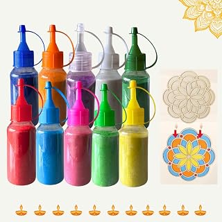 Rangoli Making Kit – 10 Vibrant Colours + 1 Free Stencil | Easy & Beautiful Rangoli Design Amazon sale