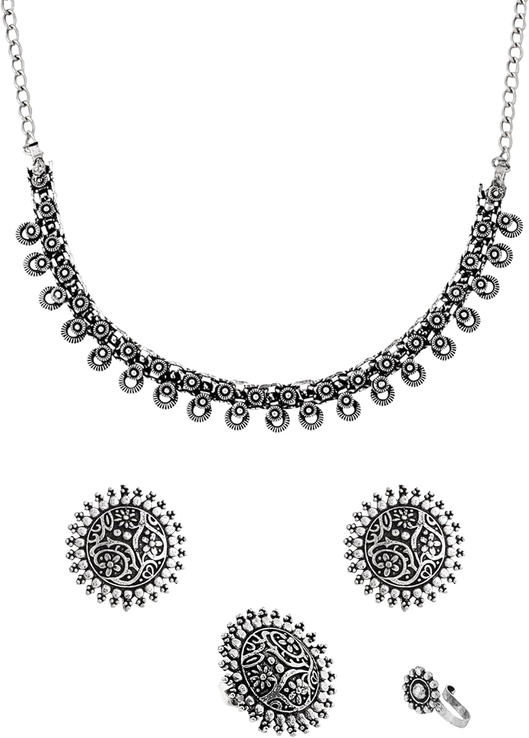 Anouk Oxidised Silver-Toned Statement Necklace