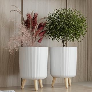 LEAWALL Modern White Flower Pot with Stand | Large Indoor Outdoor Planter for Home Garden Amazon sale