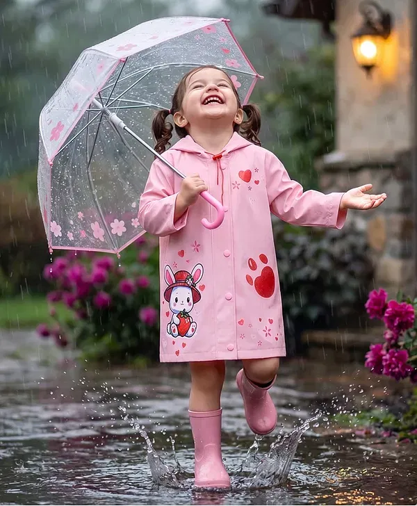 Babyhug Hooded Raincoat with Bunny Print