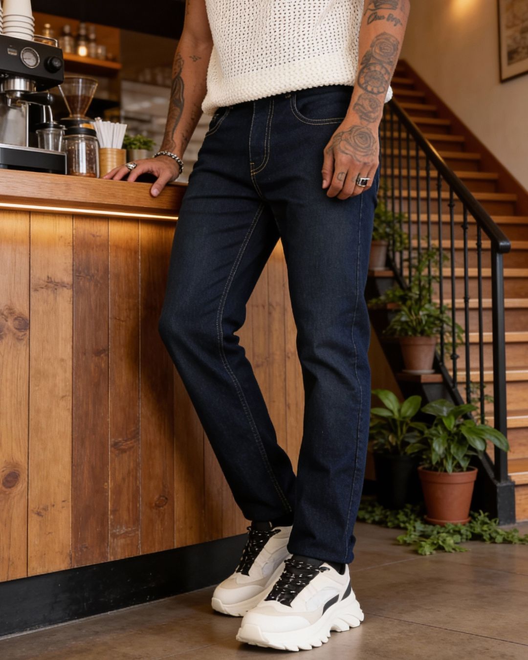 Bewakoof Men's Dark Blue Slim Straight Fit Stretchable Mid-Rise Jeans Bewakoof sale