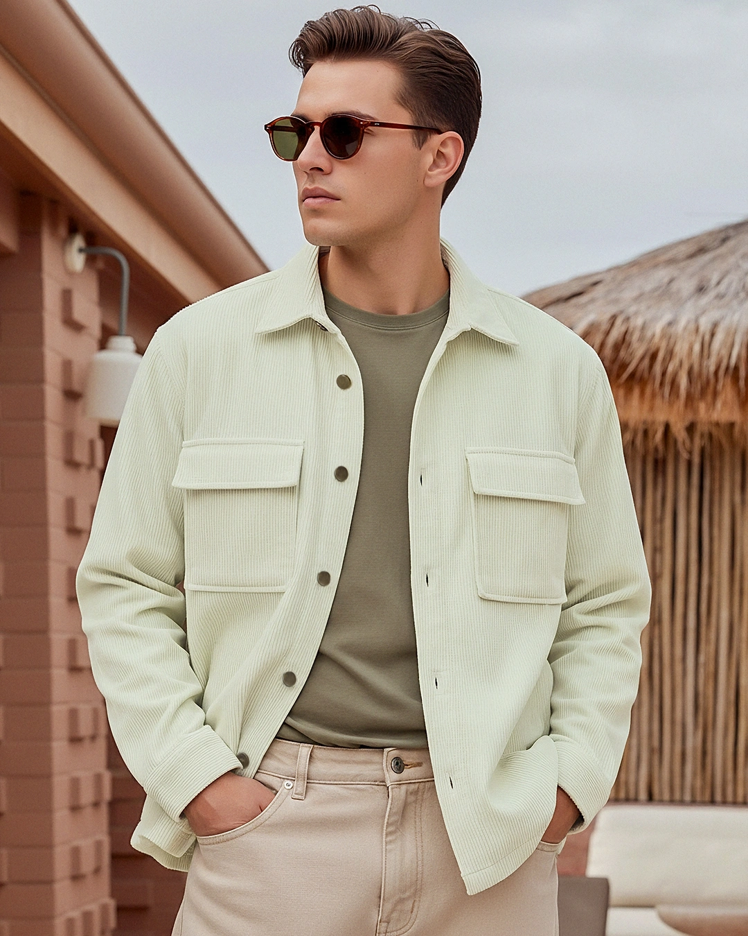 Bewakoof Men's Green Corduroy Jacket Bewakoof sale
