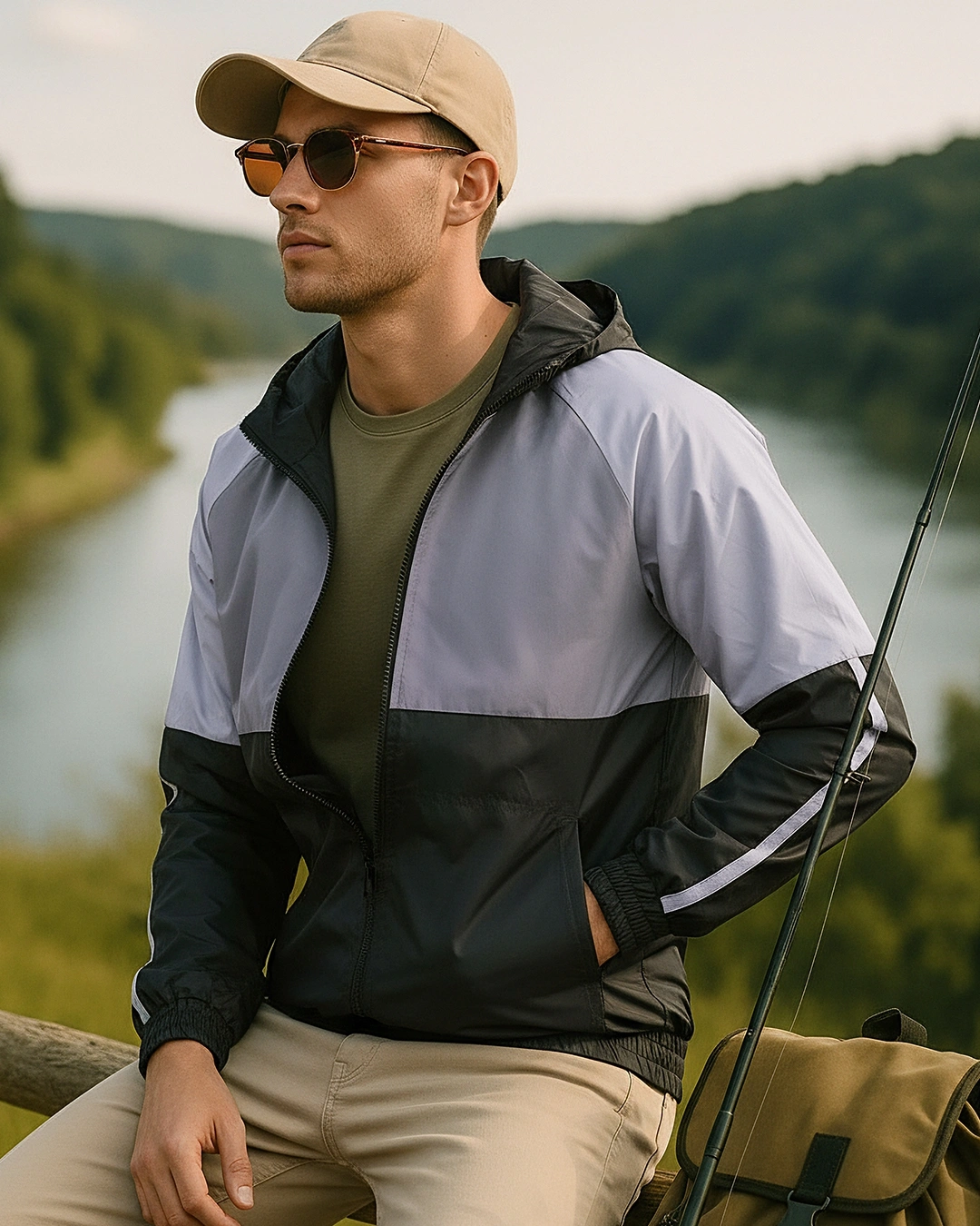 Bewakoof Men's Black & Grey Color Block Hooded Windcheater Jacket Bewakoof sale