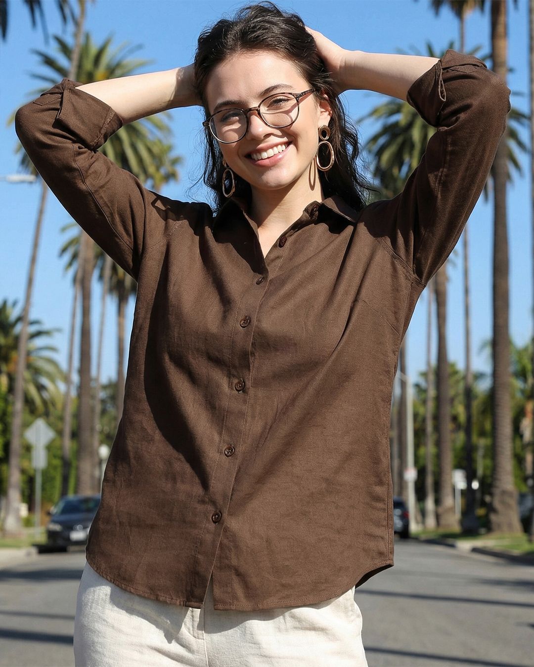 Bewakoof Women's Brown Oversized Cotton Linen Shirt Bewakoof sale