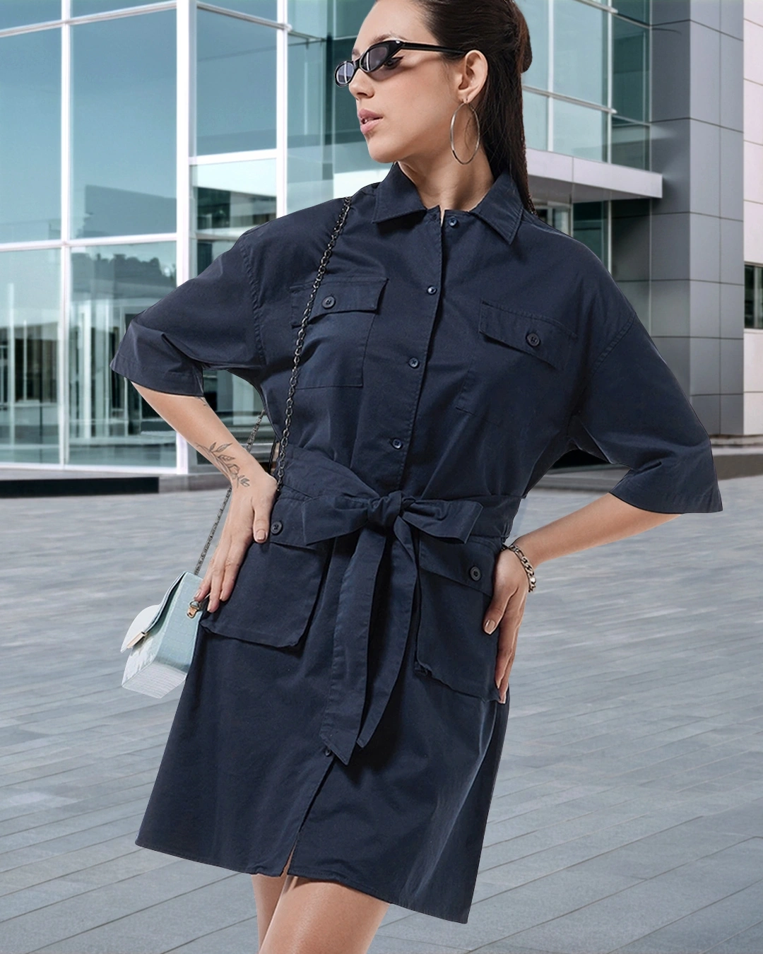 Bewakoof Women's Blue Oversized Shirt Dress Bewakoof sale