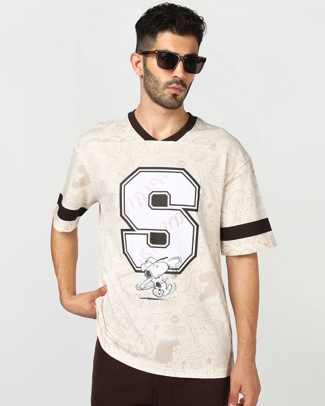 Men's Gardenia Snoopy All Over Printed Oversized T-shirt Bewakoof sale