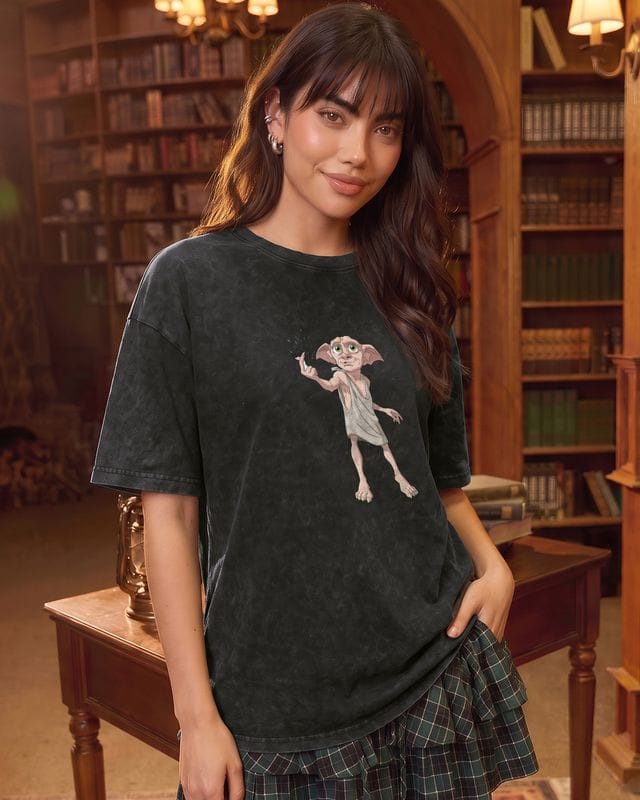 Women's Black Dobby Saves Harry Graphic Printed Oversized T-shirt Bewakoof sale